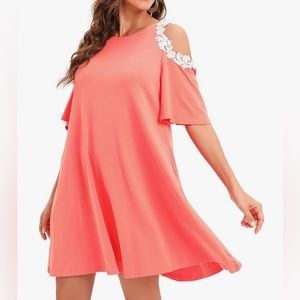 NWT Plus size deep coral lace cold shoulder swing dress. Sz 3X